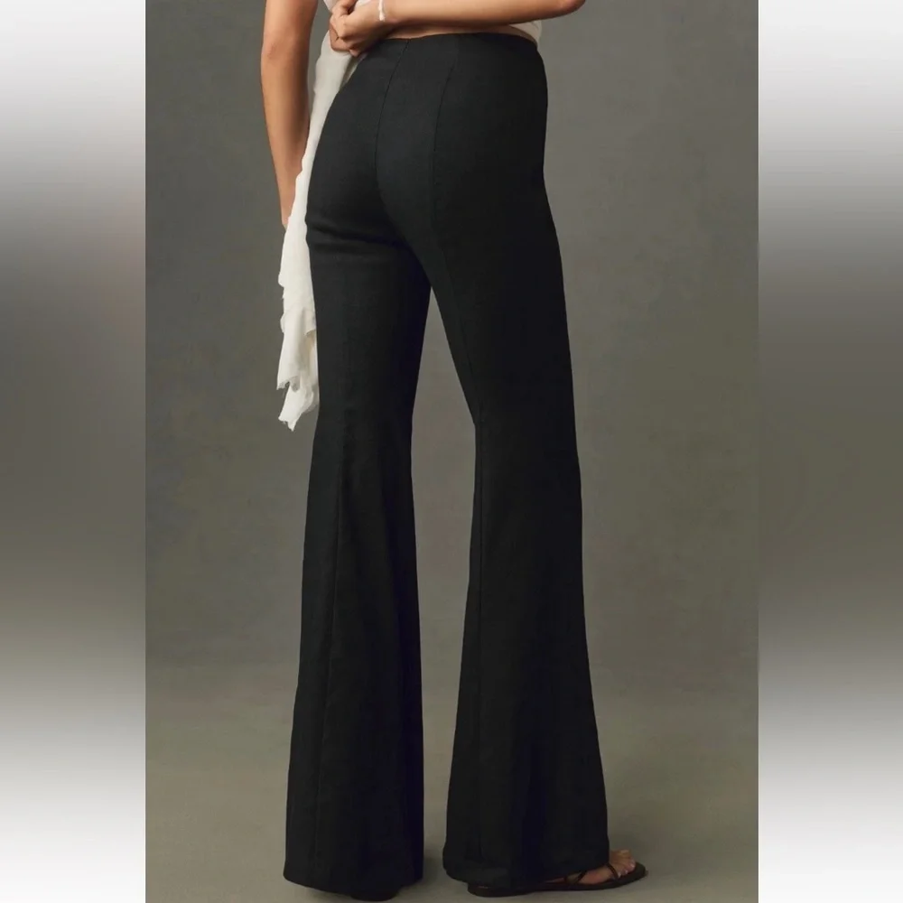 Anthropologie High-Rise Flare Linen Pants Black 10P | NWT $138 Trousers - Picture 2 of 11